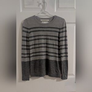 Max Studio 100% Extrafine Merino Wool Striped Gray Crewneck Sweater Women's SZ S